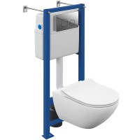 Комплект унитаза Cersanit Sreet Fusion Vortex DPL EO Slim с инсталляцией Vector 64578 с сиденьем Микролифт и клавишей смыва Хром глянцевый фарфор подвесной
