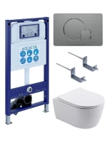 Комплект унитаза с инсталляцией Aquatek Set Aquatek Европа New-070 4в1 цвет Белый с сиденьем Микролифт и клавишей смыва цвет Оружейная сталь
