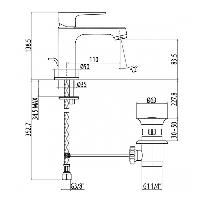 Смеситель для раковины Gattoni H2Omix3000 3041/30C0 Хром