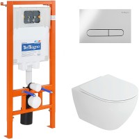 Комплект унитаза Cezares Stylus-Tor CZR-6601-TH-TOR/CZR2316SC с инсталляцией BelBagno BB002-80/BB005-PR-CHROME с сиденьем Микролифт и клавишей смыва Хром глянцевый фаянс подвесной