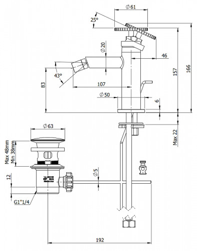 Смеситель для биде Remer Chrono CH20NO цвет Черный матовый
