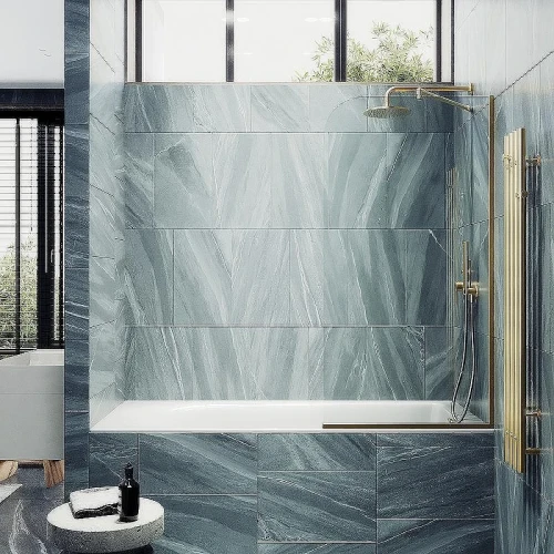 Шторка на ванну Maybah Glass MGV-144-3у 640x1400 в узком профиле Золото стекло прозрачное