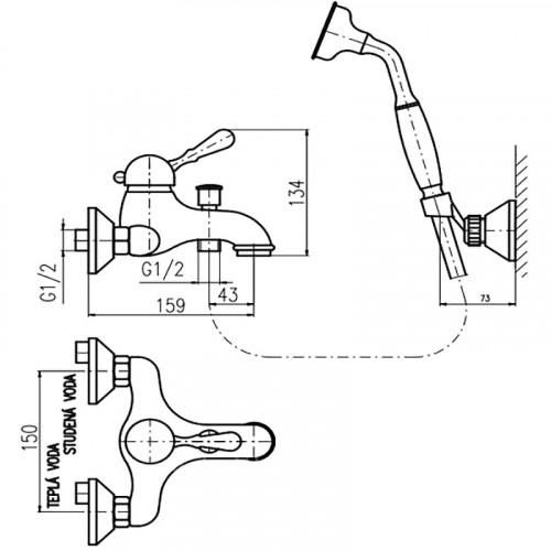 Смеситель для ванны Rav Slezak Labe L054.5/2Z Золото латунь на стену