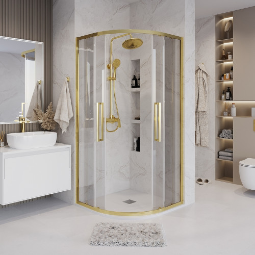 Душевой уголок Grossman Cosmo 100х100 301.K33.02.1010.32.00 профиль Золото сатин стекло прозрачное