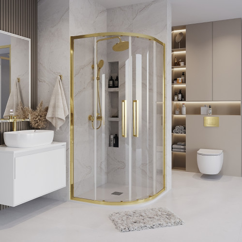 Душевой уголок Grossman Cosmo 100х100 301.K33.02.1010.32.00 профиль Золото сатин стекло прозрачное