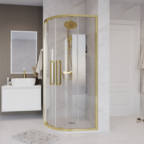 Душевой уголок Grossman Cosmo 100х100 301.K33.02.1010.32.00 профиль Золото сатин стекло прозрачное