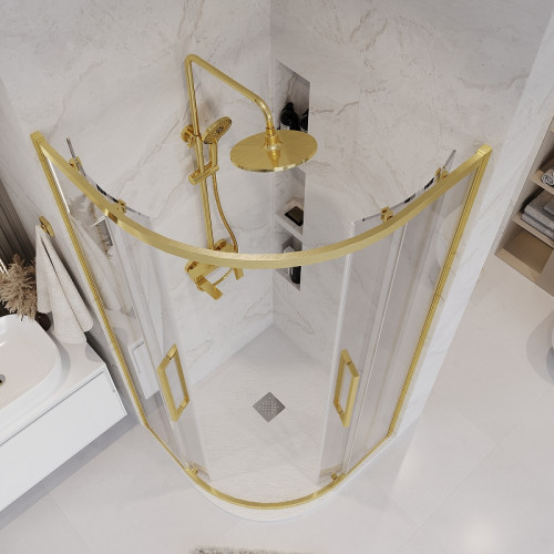 Душевой уголок Grossman Cosmo 100х100 301.K33.02.1010.32.00 профиль Золото сатин стекло прозрачное