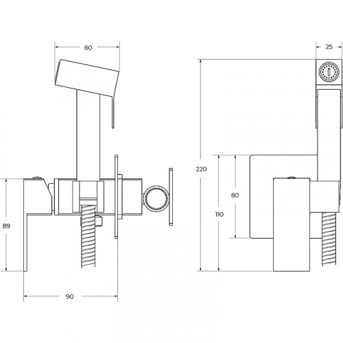 Гигиенический душ со смесителем Cezares Slider SLIDER-DIF-GM Оружейная сталь нержавеющая сталь встраиваемый