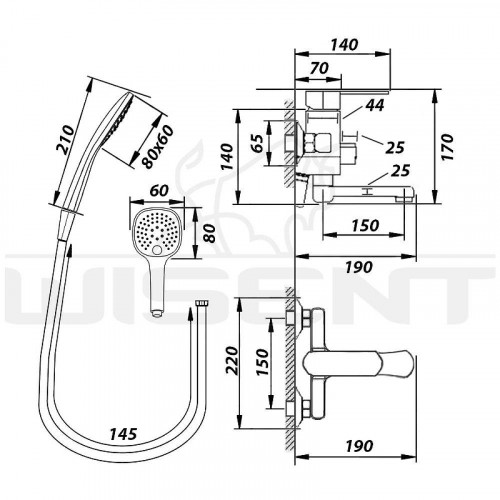 Смеситель для ванны Wisent WP30240 цвет Хром