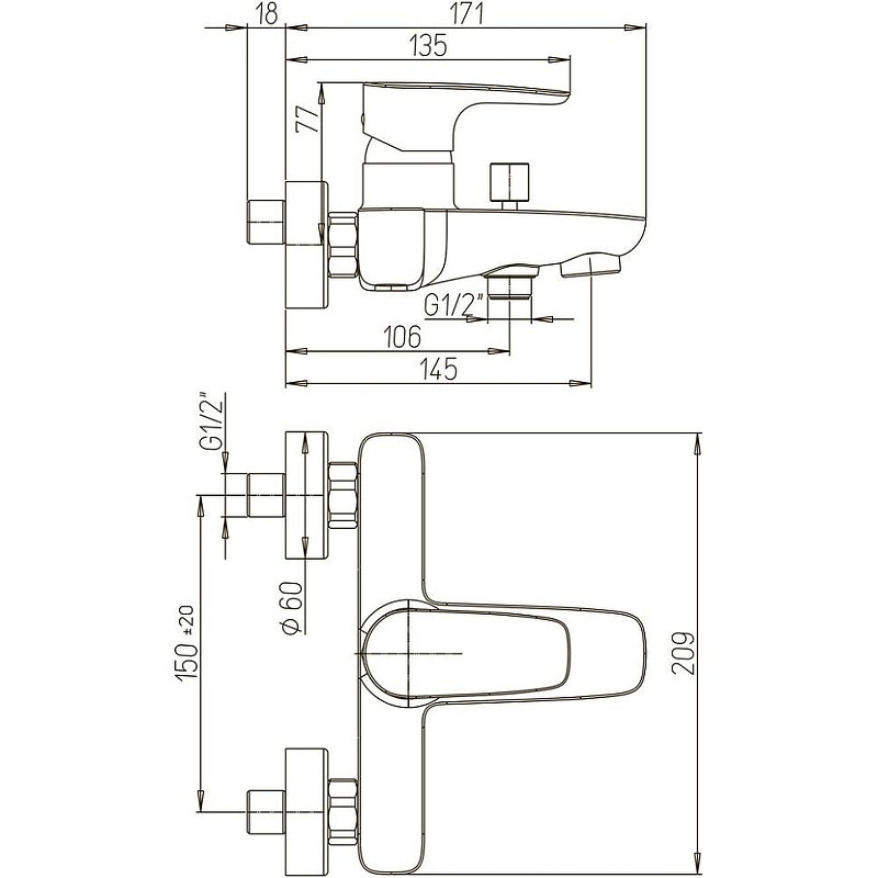 Смеситель для ванны Paini Parallel 47CR111LMKM цвет Хром