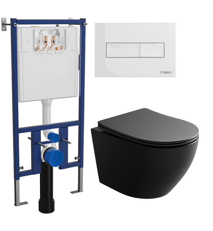 Унитаз с инсталляцией DIWO Ceramicanova Uno Rimless CN11001MB + DIWO 4501 с сиденьем Микролифт с клавишей смыва цвет Глянцевый белый