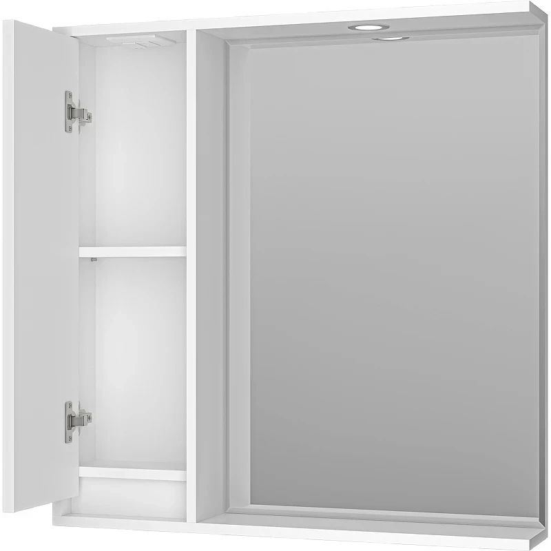 Зеркало со шкафом Brevita Balaton 80 L BAL-04080-01-Л с подсветкой Белое матовое МДФ / ЛДСП, стекло
