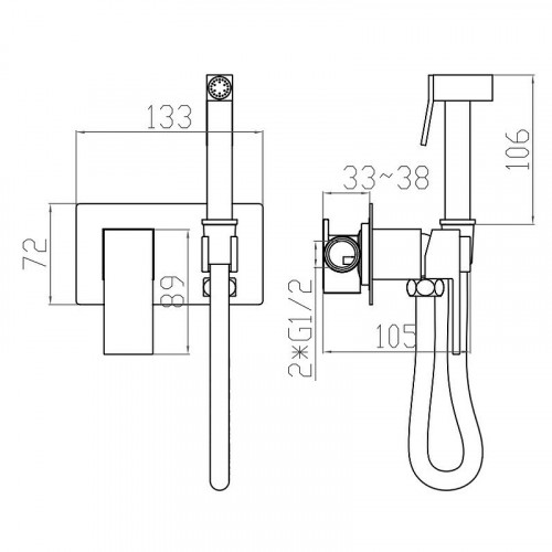 Гигиенический душ со смесителем Splenka S97.52.06 Черный матовый латунь встраиваемый