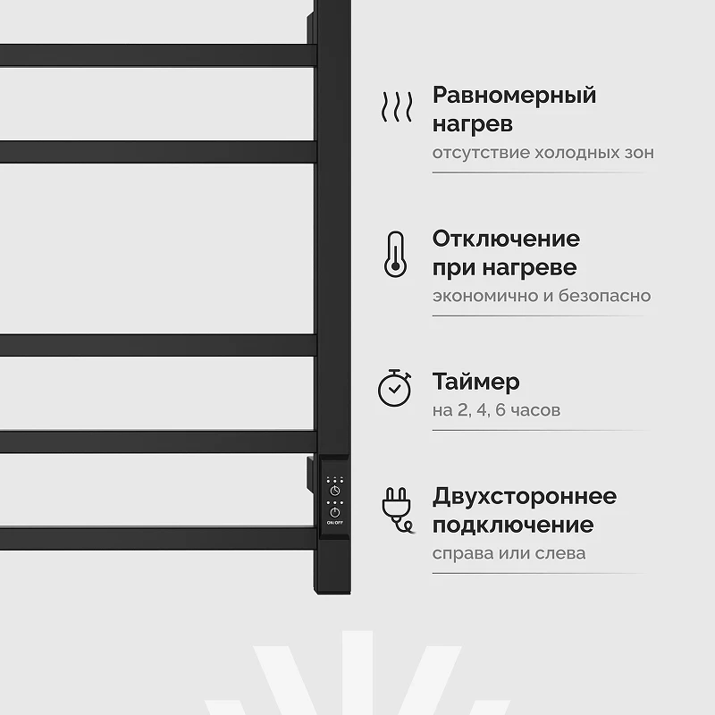 Электрический полотенцесушитель EWRIKA Пенелопа L2 60х50 4657812410044 цвет Черный
