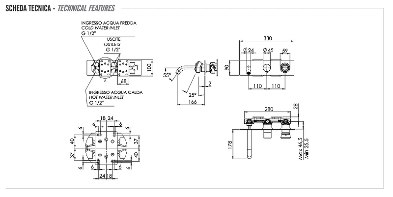 Смеситель для ванны Remer Element ET54D3RP цвет Медь брашированная