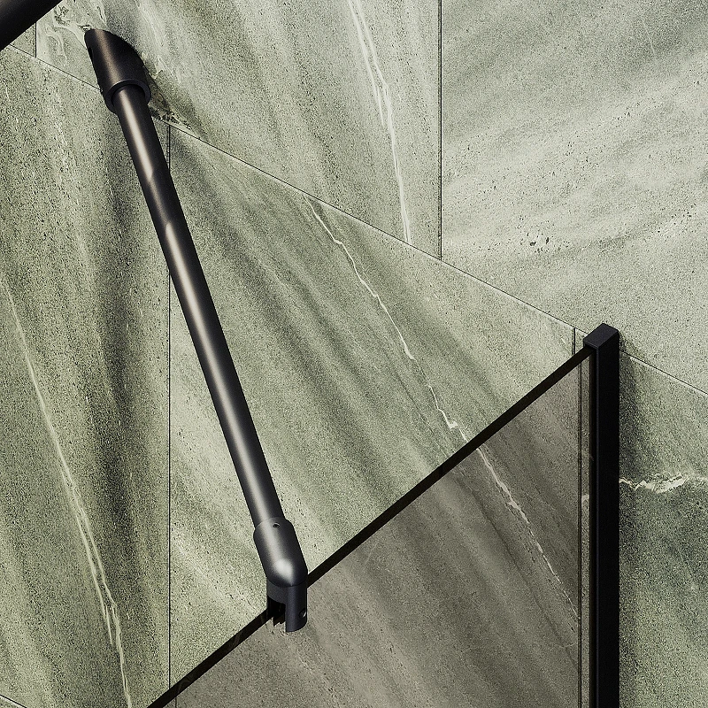 Шторка на ванну Maybah Glass MGV-151-6у 740x1400 в узком профиле Черный стекло бронзовое