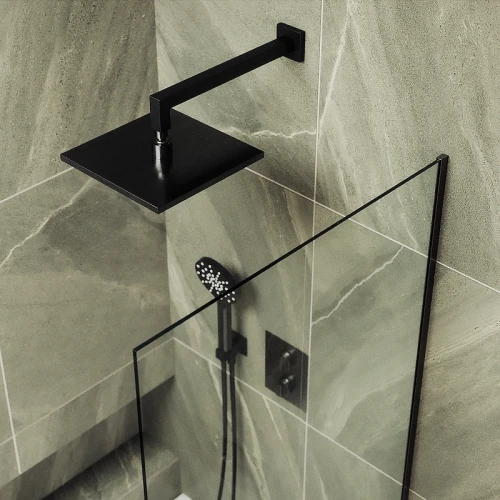 Шторка на ванну Maybah Glass MGV-64-6у 800x1400 в узком профиле Черный стекло прозрачное