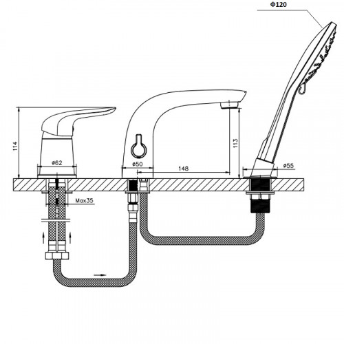 Смеситель на борт ванны Orange Otto M22-333cr Хром латунь