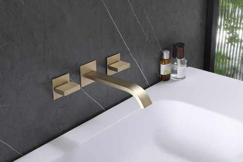 Смеситель для раковины Abber Wasserfall AF8612G Золото матовое латунь встраиваемый