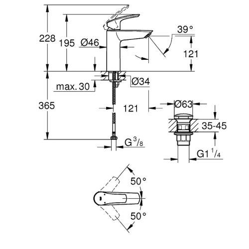 Смеситель для раковины Grohe Eurosmart 23923003 Хром латунь