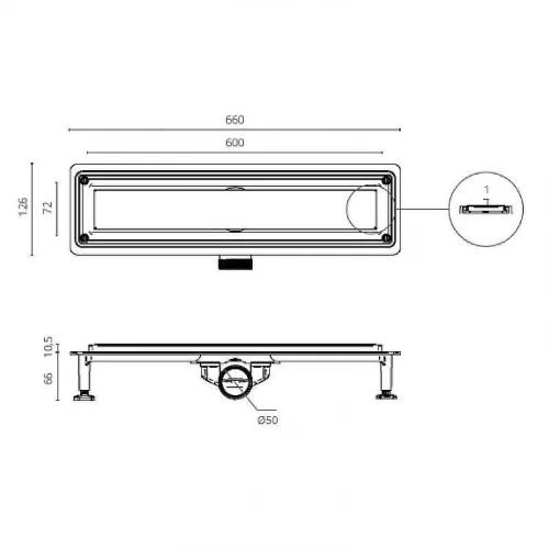 Душевой лоток Ctesi Flow Line 60 BK4024530 с решеткой Хром