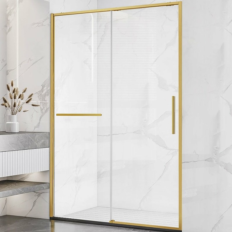 Душевая дверь Vincea Slim Soft 140 VDS-1SS140CLG профиль Брашированное золото стекло прозрачное