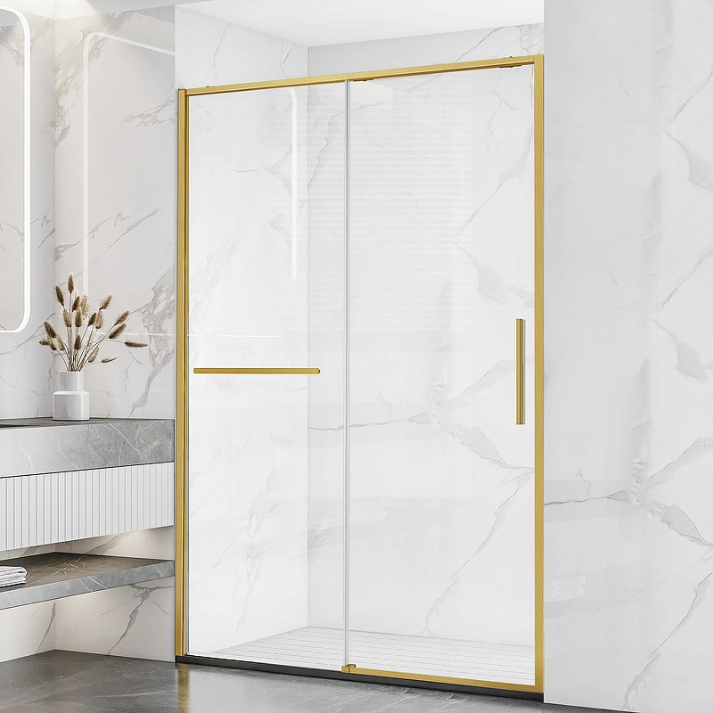 Душевая дверь Vincea Slim Soft 140 VDS-1SS140CLG профиль Брашированное золото стекло прозрачное