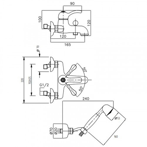 Смеситель для ванны Migliore Lem Swarovski 18890 Золото латунь на стену