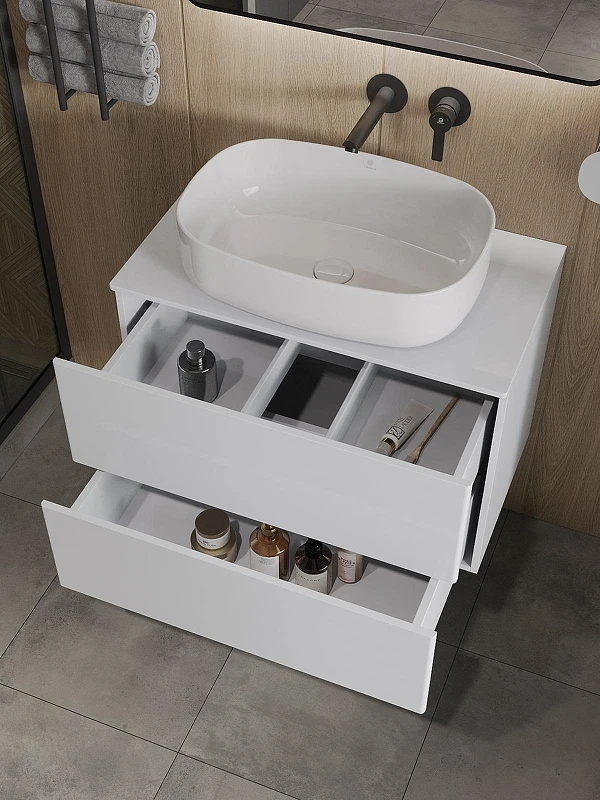 Тумба с раковиной Orange Otto 75 Ot-75TuMDF+B07-540W подвесная цвет Белый глянец