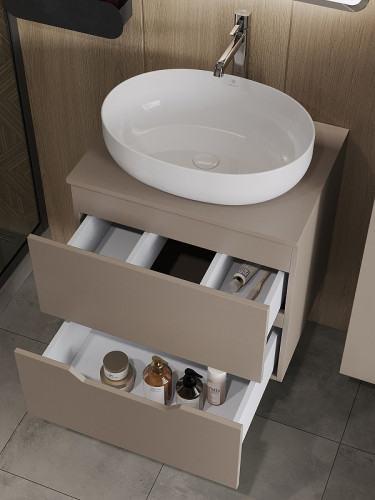 Тумба с раковиной Orange Line 60 Li-60TuLMDF+B05-520W подвесная Латте матовый МДФ / ЛДСП