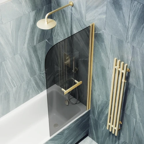 Шторка для ванны Maybah Glass MGV-791-3 800х1400 поворотная на монопетле с полотенцедержателем Золото стекло графитовое