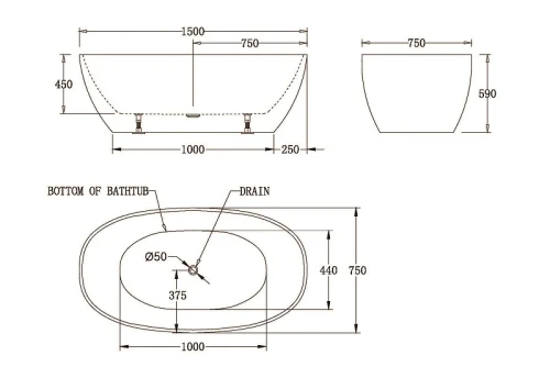 Акриловая ванна BelBagno 150x75 BB81-1500-W0 без гидромассажа