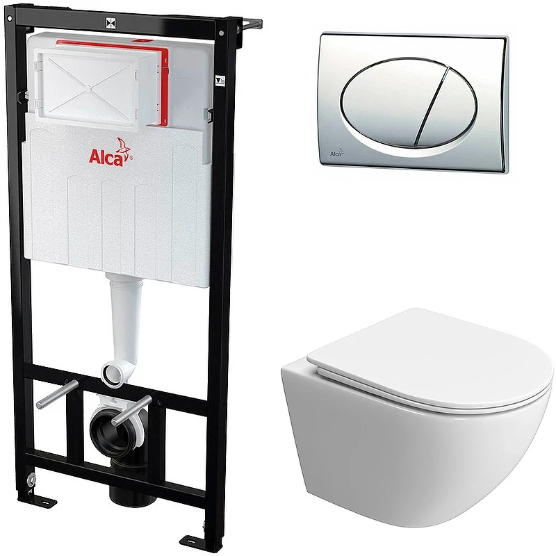 Комплект унитаза BelBagno Uno-Tor BB5177CH-TOR/SC с инсталляцией Alcaplast Sadromodul AM101/1120-3:1 RU M71-0001 с сиденьем Микролифт и клавишей смыва Хром фаянс подвесной