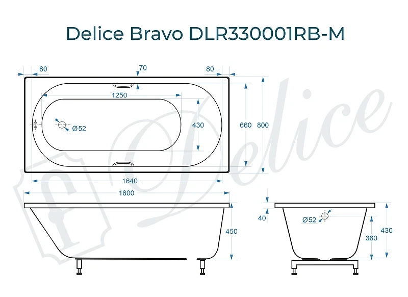 Ванна из искусственного камня Delice Bravo 180х80 DLR330001RB-M цвет Белый
