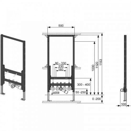 Инсталляция Tece Profil 9330000 для подвесного биде без шумоизоляционной пластины нержавеющая сталь