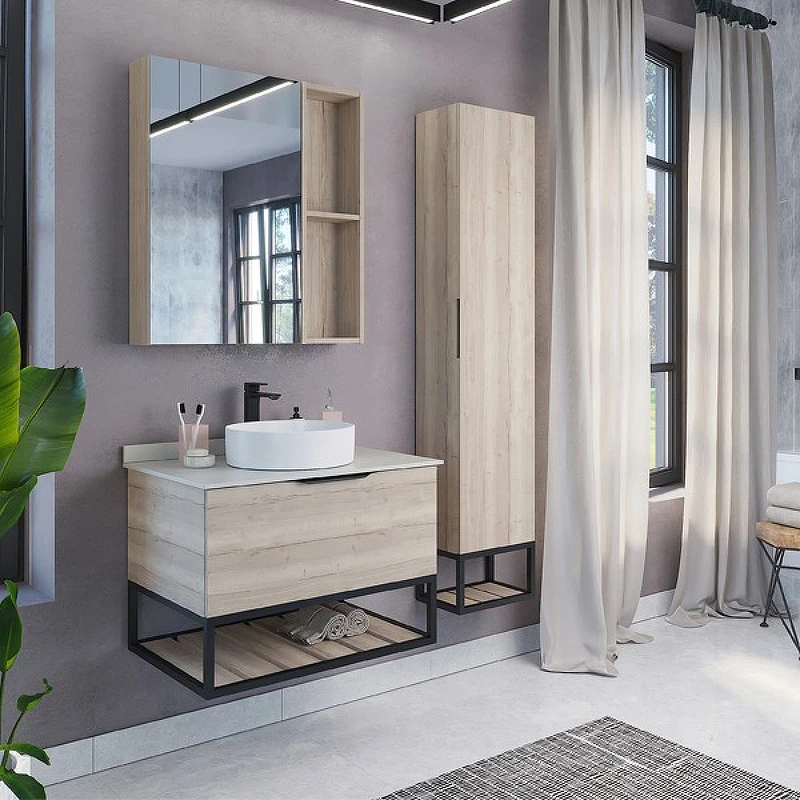 Тумба с раковиной Comforty Порто 75 00-00009321 подвесная Дуб дымчатый МДФ / ЛДСП