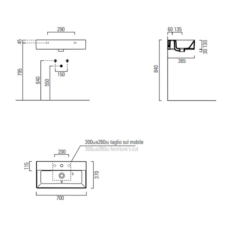 Раковина GSI Kube X 70 9455111 Белая фаянс подвесная, накладная