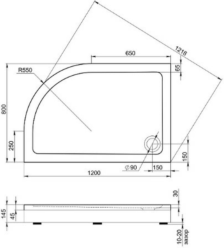Акриловый поддон для душа Creto Roma 120х80 R 8-1008 Белый