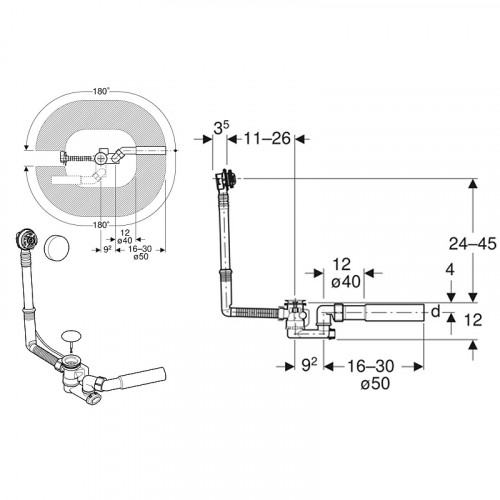 Слив-перелив Geberit Uniflex 150.520.21.6 полуавтомат Хром глянцевый