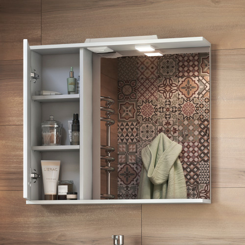 Зеркало со шкафом Vigo Diana 80 L z.DIA.80.L.Elс подсветкой Белое МДФ / ЛДСП, стекло