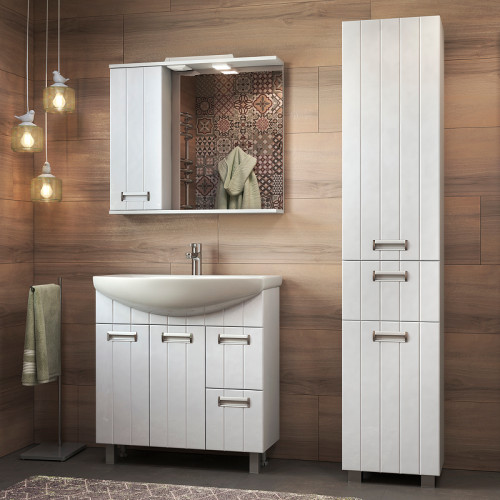 Зеркало со шкафом Vigo Diana 80 L z.DIA.80.L.Elс подсветкой Белое МДФ / ЛДСП, стекло