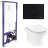 Унитаз с инсталляцией Jacob Delafon Elite EDX114RU-00 + Berges Novum D5 040235 с сиденьем Микролифт и Черной матовой клавишей смыва