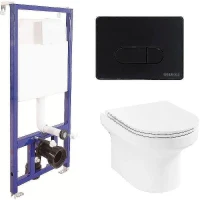 Унитаз с инсталляцией Jacob Delafon Elite EDX114RU-00 + Berges Novum D5 040235 с сиденьем Микролифт и Черной матовой клавишей смыва