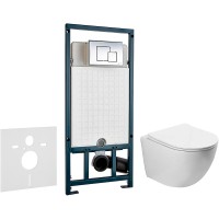 Комплект унитаза Vincea Globo VT1-14S с сиденьем Микролифт и инсталляцией WeltWasser WW Marberg 507 10000005949+10000005953 с клавишей смыва Хром глянцевый фарфор подвесной
