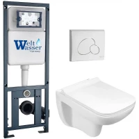 Комплект унитаза с инсталляцией WeltWasser MARBERG 410 + KEHLBACH 004 GL-WT + MAR 410 RD GL-WT 10000010728 цвет Белый глянцевый с сиденьем Микролифт и клавишей смыва цвет Белый глянцевый