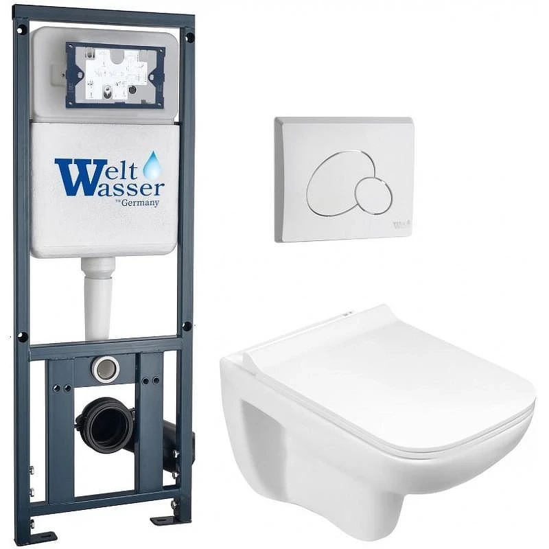 Комплект унитаза с инсталляцией WeltWasser MARBERG 410 + KEHLBACH 004 GL-WT + MAR 410 RD GL-WT 10000010728 цвет Белый глянцевый с сиденьем Микролифт и клавишей смыва цвет Белый глянцевый