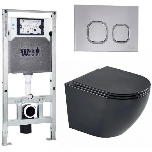 Комплект унитаза с инсталляцией WeltWasser AMBERG 506 ST + MERZBACH 043 MT-BL + AMBERG RD-CR 10000011346 цвет Черный матовый с сиденьем Микролифт и клавишей смыва цвет Хром