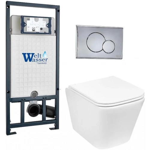 Комплект унитаза с инсталляцией WeltWasser MARBERG 507 + GELBACH 043 GL-WT + MAR 507 RD CR 10000011878 цвет Белый глянцевый с сиденьем Микролифт и клавишей смыва цвет Хром