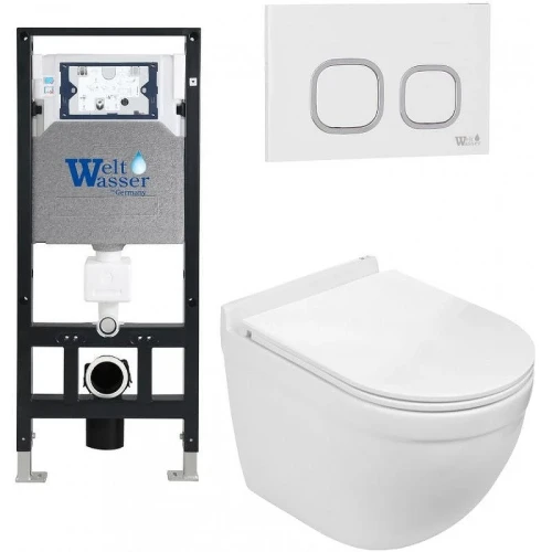 Комплект унитаза с инсталляцией WeltWasser AMBERG 506 + HEIMBACH 043 GL-WT + AMBERG RD-WT 10000012149 цвет Белый глянцевый с сиденьем Микролифт и клавишей смыва цвет Белый