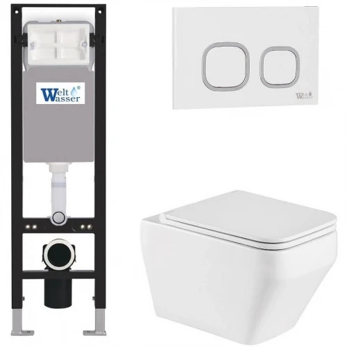 Комплект унитаза с инсталляцией WeltWasser AMBERG 350 + HOFBACH 041 GL-WT + AMBERG RD-WT 10000012342 цвет Белый глянцевый с сиденьем Микролифт и клавишей смыва цвет Белый